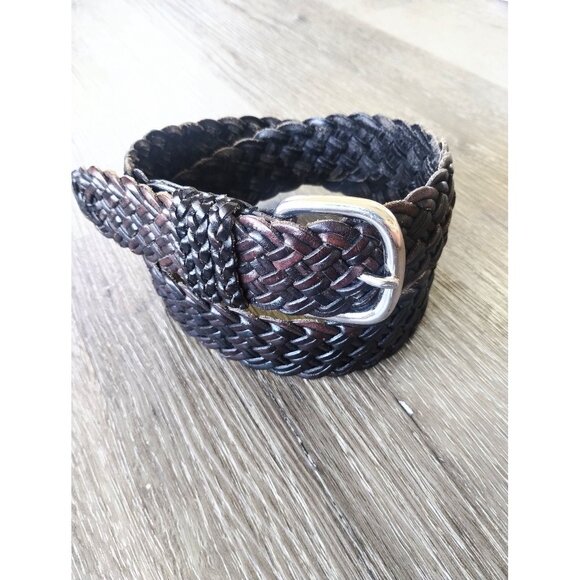 Black braided wide leather Talbots belt